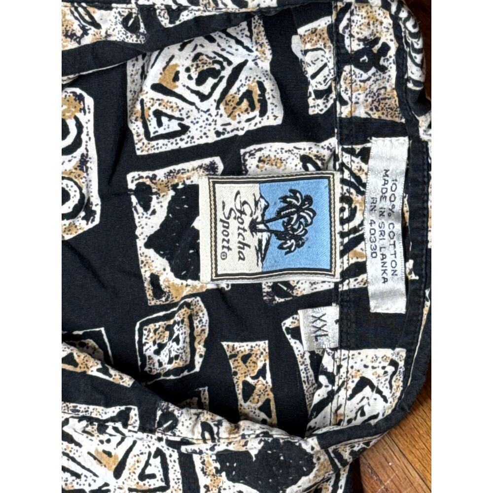 Gotcha Spozt Men’s XXL Button Down Shirt Black Tribal Print 100% Cotton Surf - Picture 2 of 6